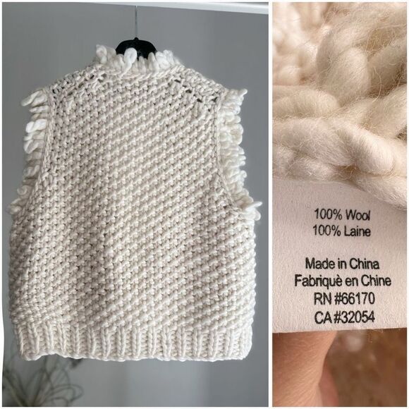 Anthropology Twinkle by Wenlan Cream 100% Wool Vest M-L - Picture 2 of 4